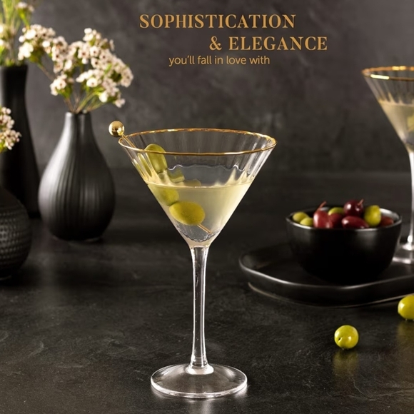 Set Of 2 Gold-Rimmed Martini Glass Set - Picture 2 of 5